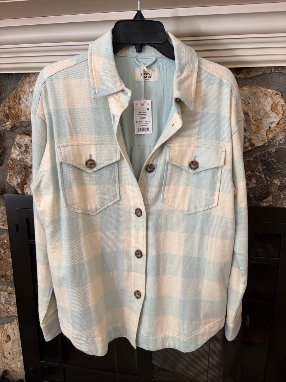 NWT Marine Layer Bailey Flannel Shirt Jacket in Seafoam Plaid size Small